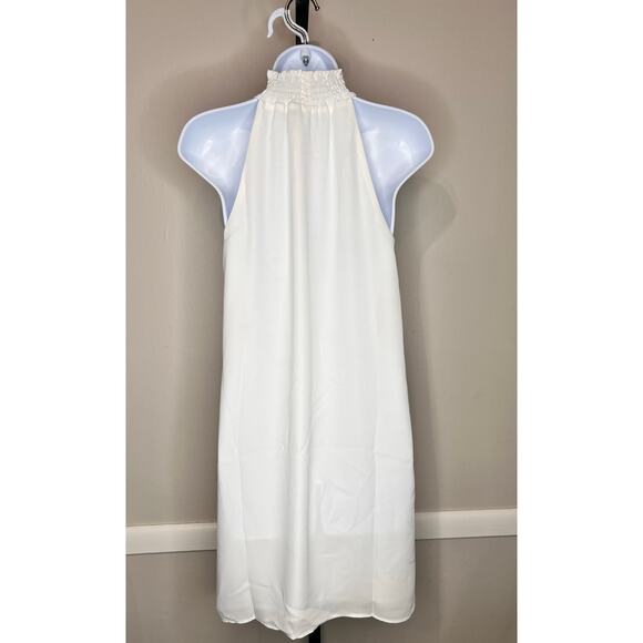 Krisa Sleeveless Smocked Turtleneck Mini A-Line Dress White Women's Size XS NWT - Picture 3 of 8